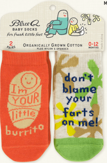 Quirksy Baby Socks - Lil Burrito/Farts Quirksy gifts australia